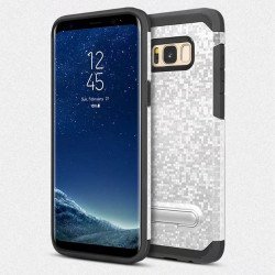 Galaxy Note 8 Pixel Hybrid Kickstand Case with Metal Plate for Car Mount (Silver)